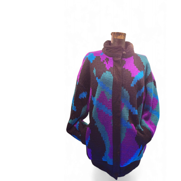 Carriage Court Coat-Vintage Abstract Knit Jacket - Bold & Cozy - Picture 1 of 16